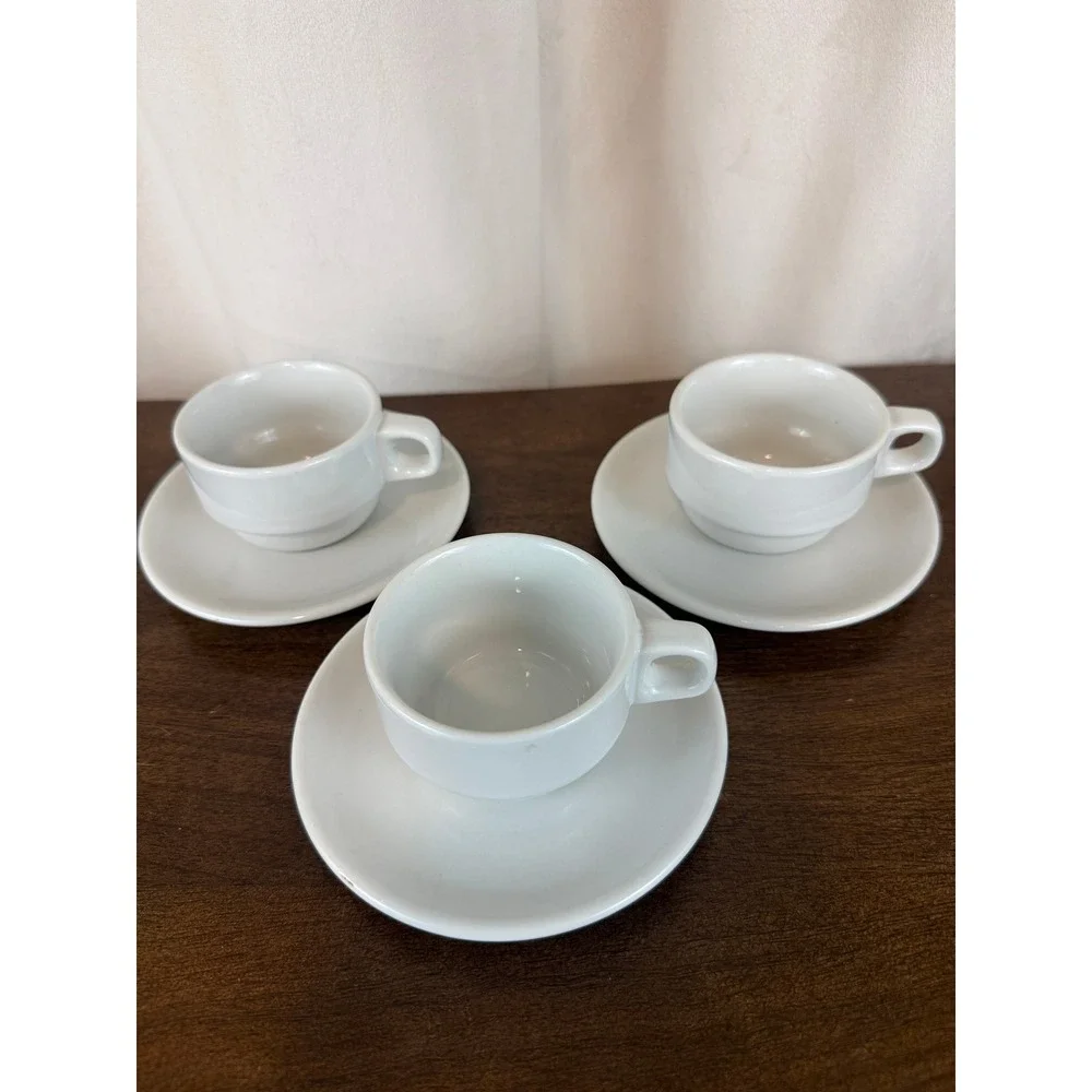 ACF Italy White‎ Stackable Demitasse Espresso Cups and Saucers Set of THREE